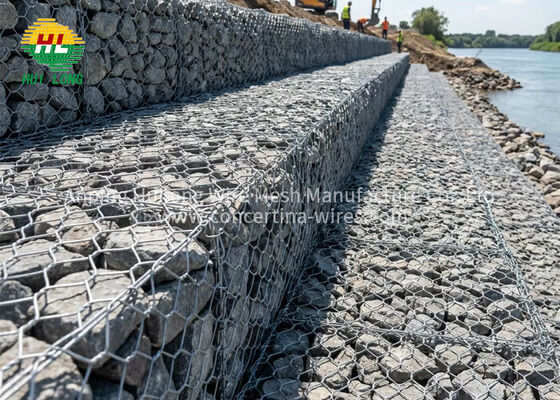 Malla de gaviones galvanizada hexagonal en stock para proyectos ingeniería muro contención taludes triple torsión 2x1x1m
